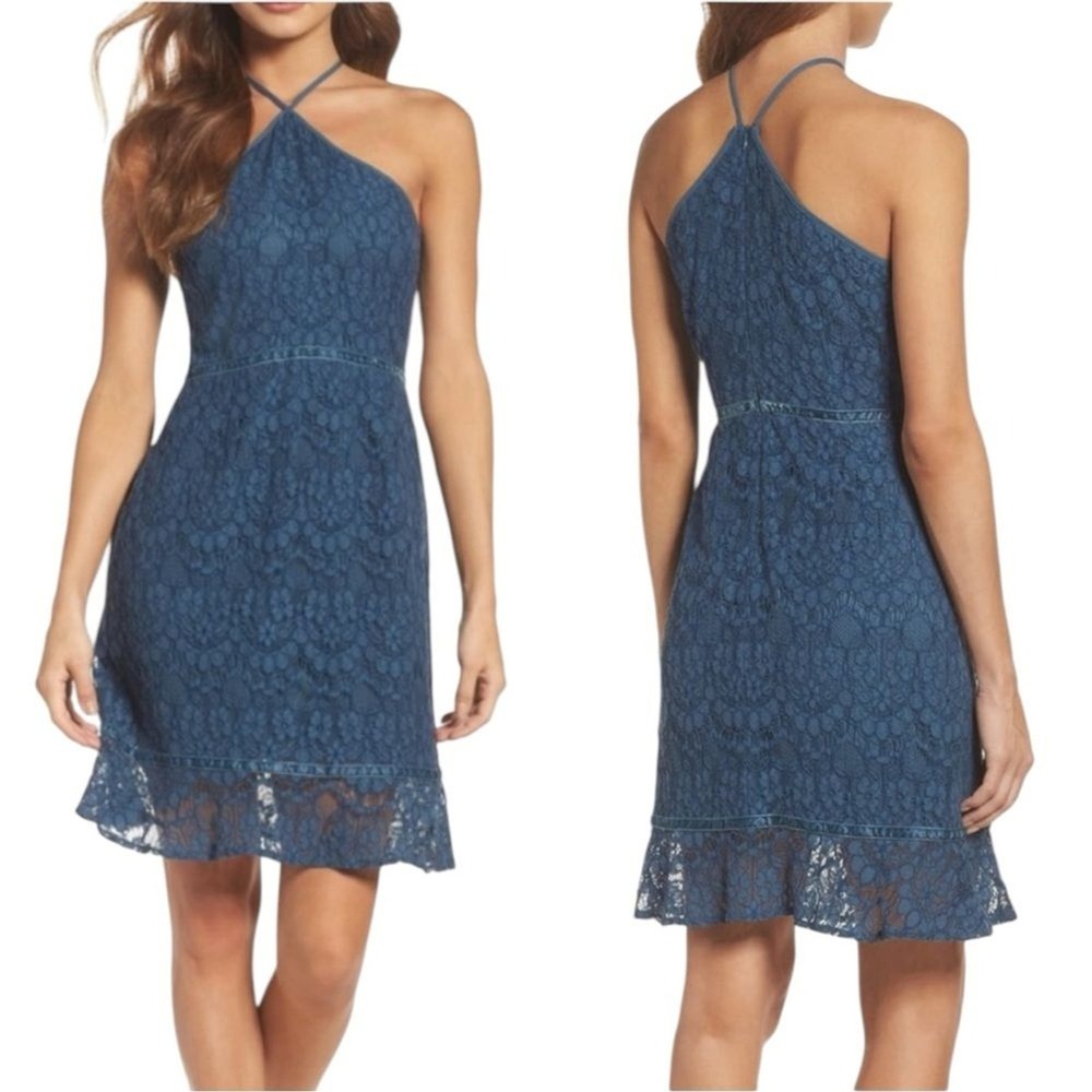 NWT CHELSEA28 Lace Ruffle Halter Mini Dress. Size Medium